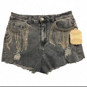 NWT Altar’d State Bling Rhinestone light wash denim shorts Size S